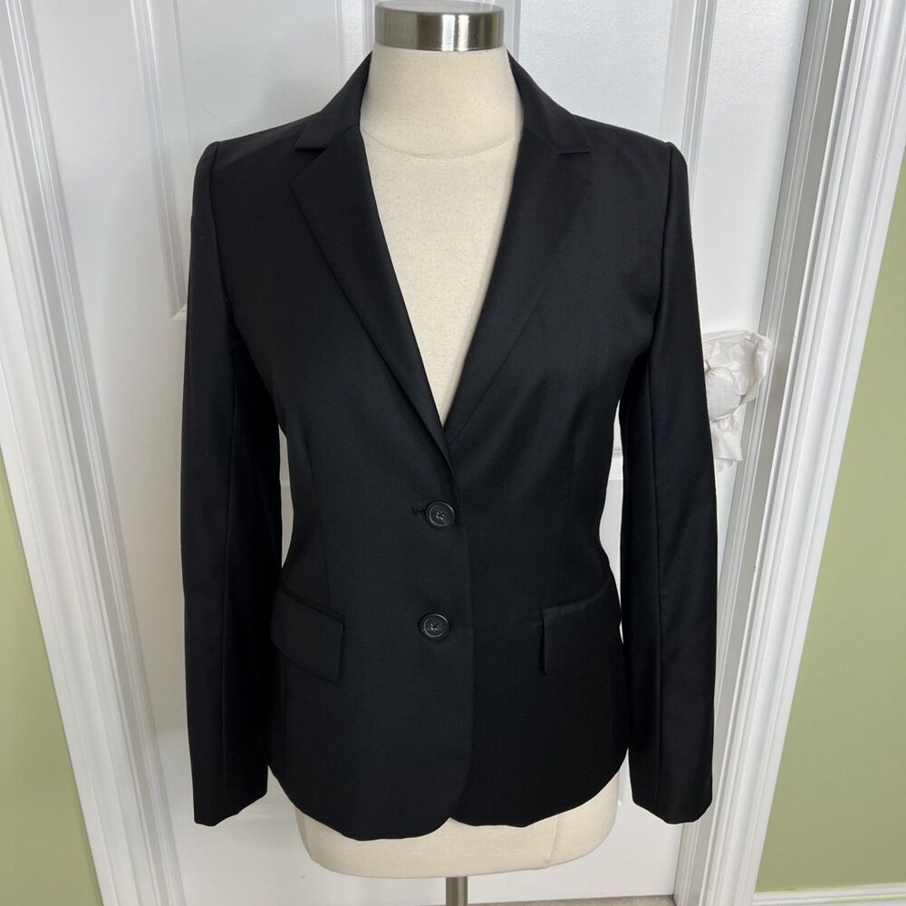 J. Crew Super 120s Blazer Womens Size 4 Black 100% Wool Lined Two Button Jacket